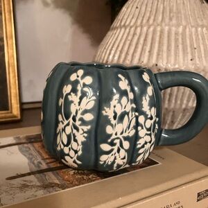 Anthropologie Blue and White Pumpkin Mug